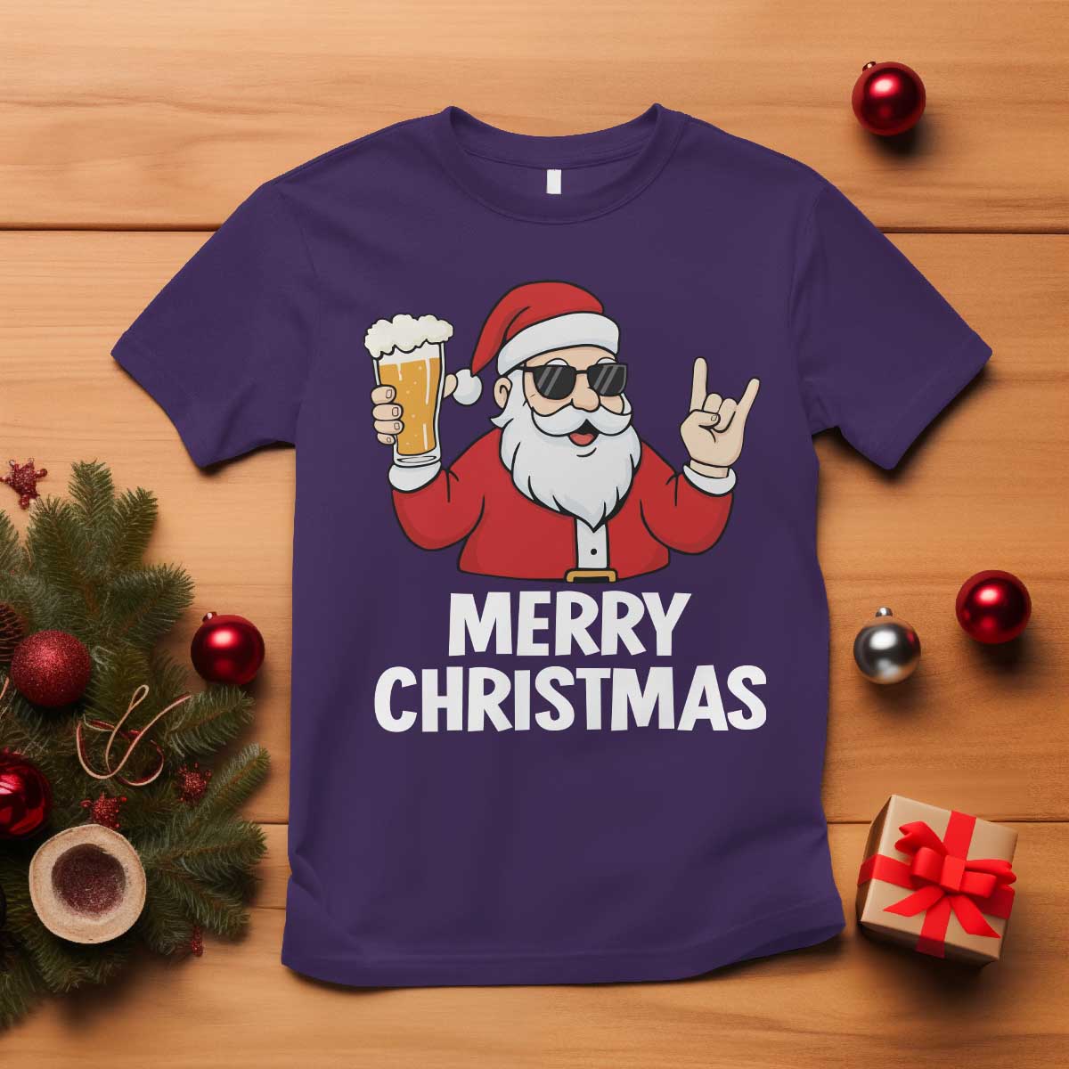 Merry Christmas Funny Santa Drinking Beer T Shirt - Wonder Print Shop