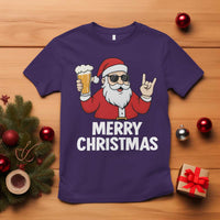 Merry Christmas Funny Santa Drinking Beer T Shirt - Wonder Print Shop