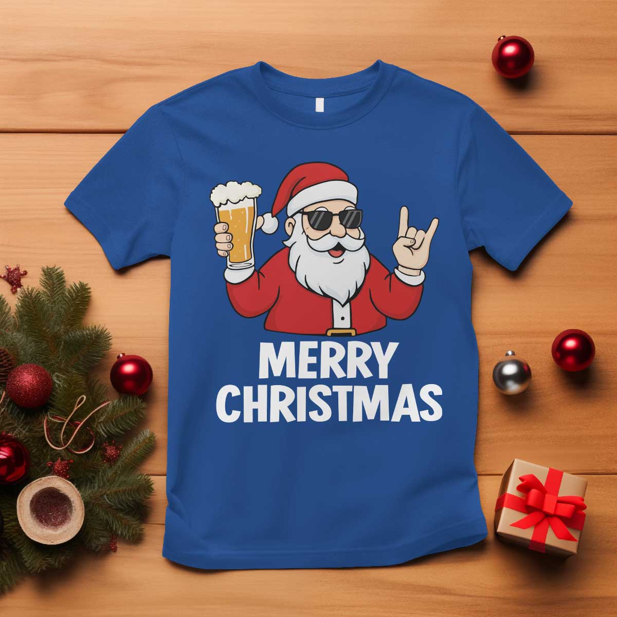 Merry Christmas Funny Santa Drinking Beer T Shirt - Wonder Print Shop