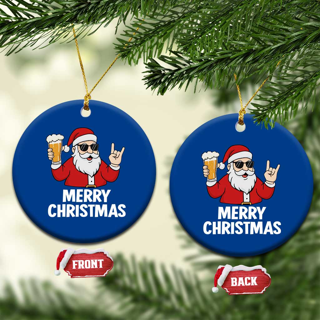 Merry Christmas Funny Santa Drinking Beer Ceramic Ornament - Wonder Print Shop