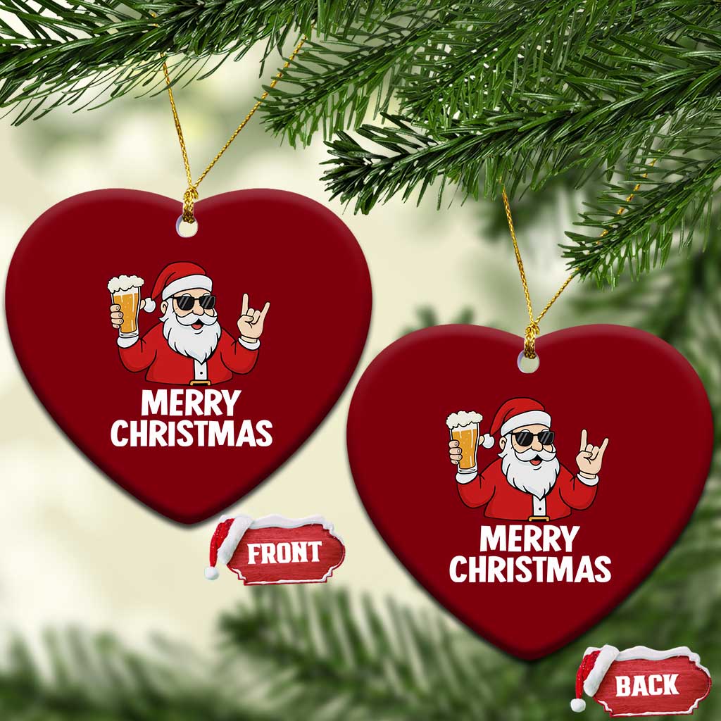 Merry Christmas Funny Santa Drinking Beer Ceramic Ornament - Wonder Print Shop