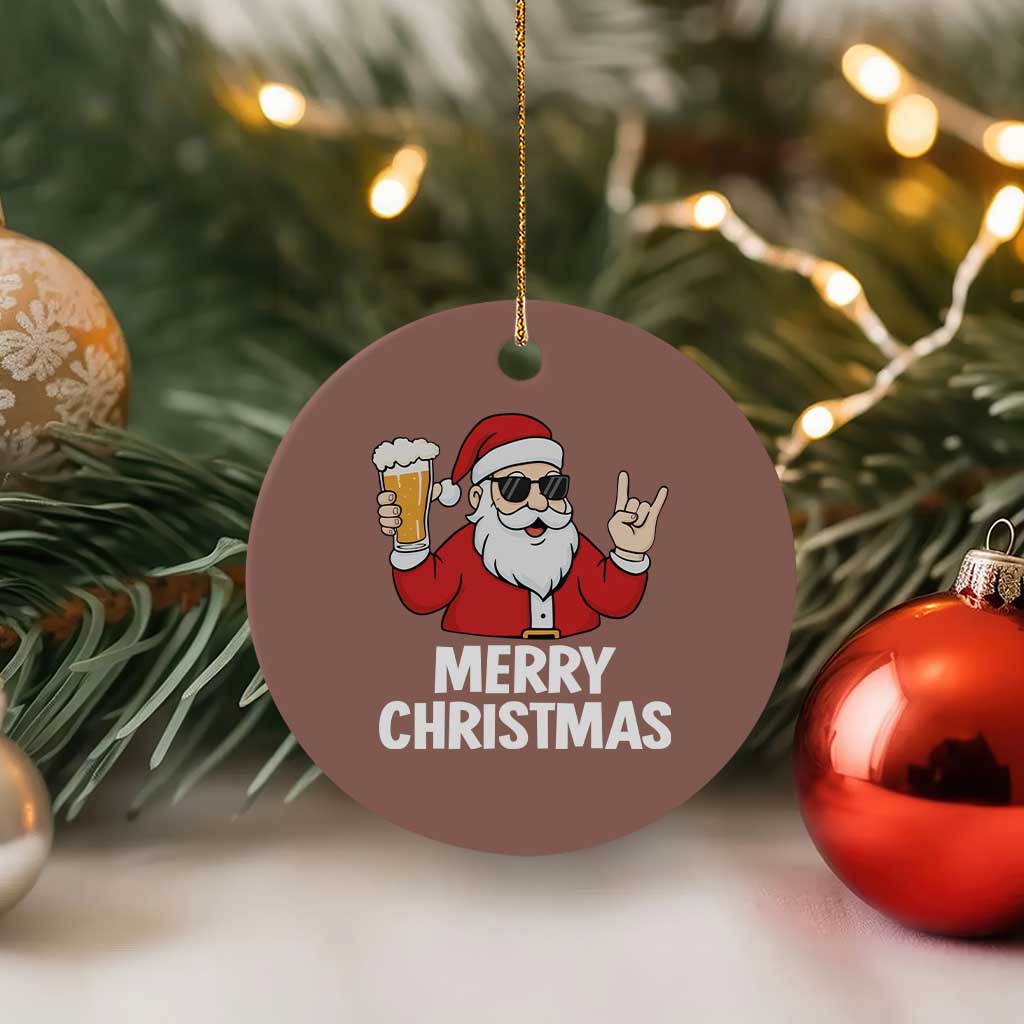 Merry Christmas Funny Santa Drinking Beer Ceramic Ornament - Wonder Print Shop