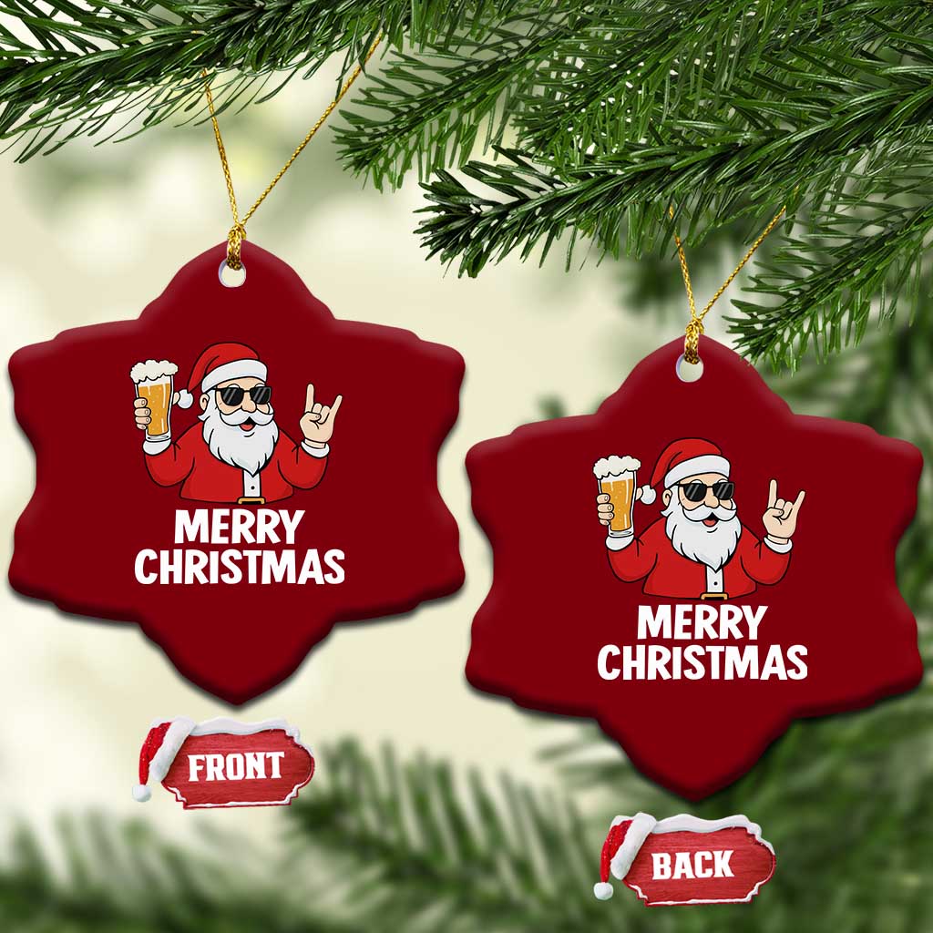 Merry Christmas Funny Santa Drinking Beer Ceramic Ornament - Wonder Print Shop