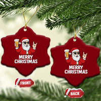 Merry Christmas Funny Santa Drinking Beer Ceramic Ornament - Wonder Print Shop