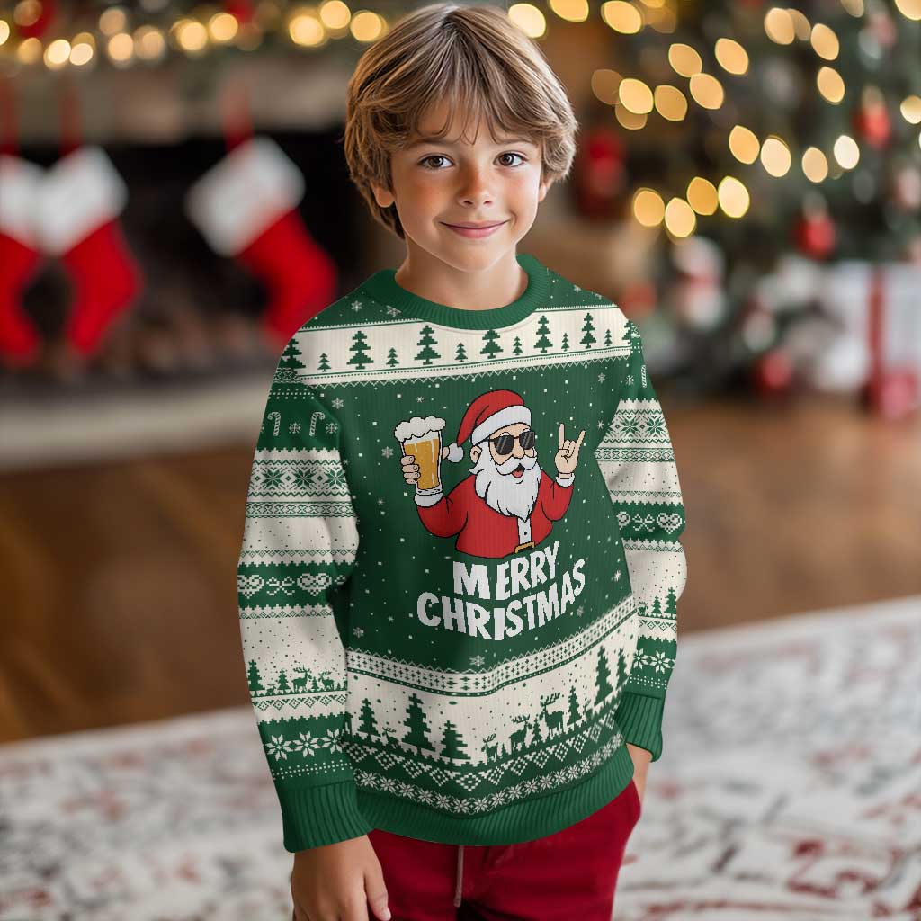 Merry Xmas Funny Santa Drinking Beer Ugly Christmas Sweater - Wonder Print Shop