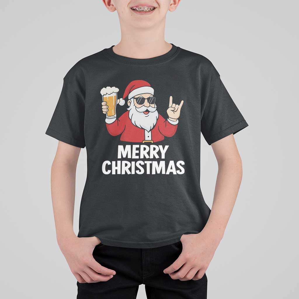 Merry Christmas Funny Santa Drinking Beer T Shirt For Kid - Wonder Print Shop