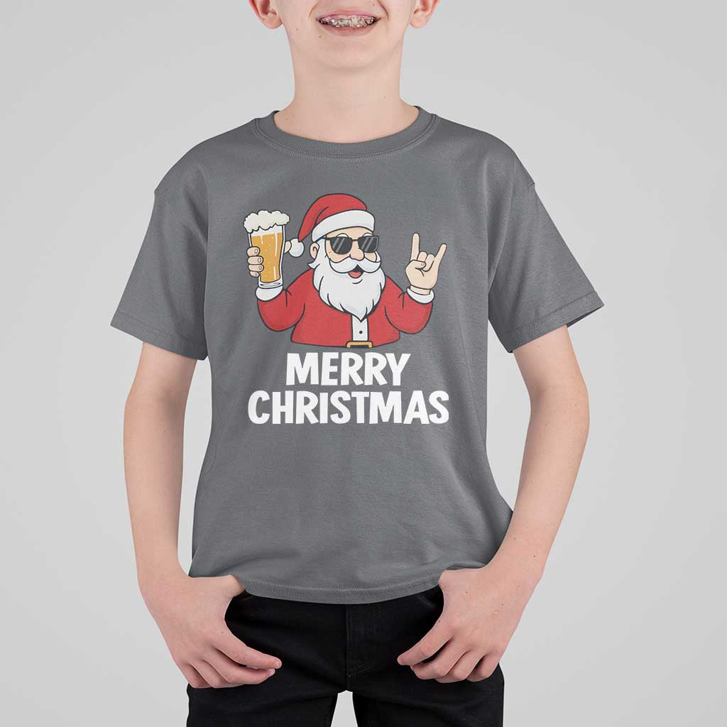 Merry Christmas Funny Santa Drinking Beer T Shirt For Kid - Wonder Print Shop