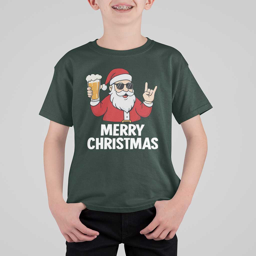 Merry Christmas Funny Santa Drinking Beer T Shirt For Kid - Wonder Print Shop
