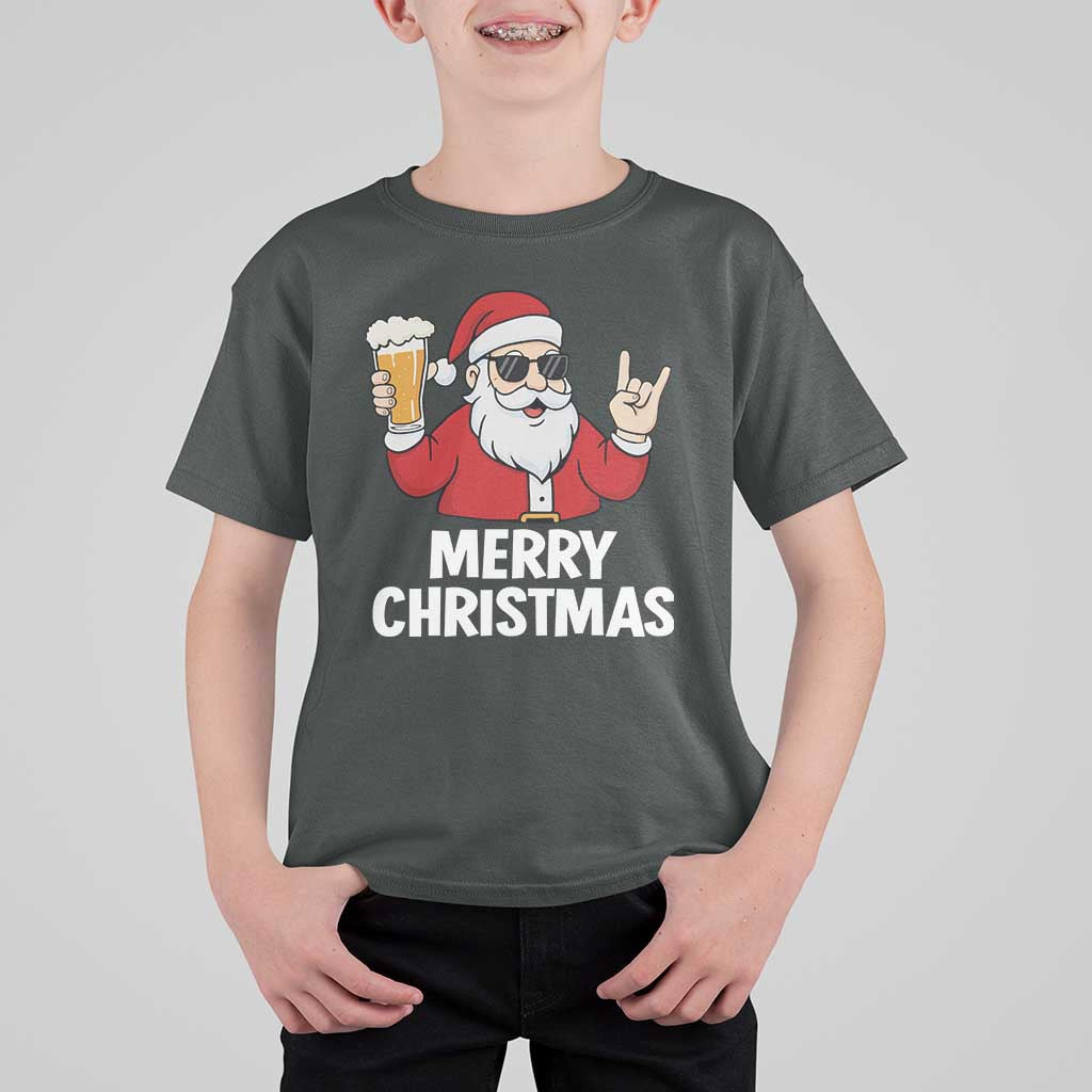 Merry Christmas Funny Santa Drinking Beer T Shirt For Kid - Wonder Print Shop