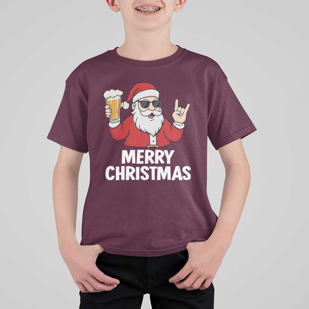 Merry Christmas Funny Santa Drinking Beer T Shirt For Kid - Wonder Print Shop