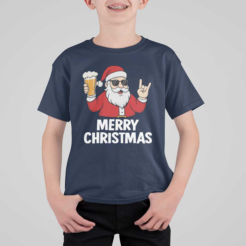 Merry Christmas Funny Santa Drinking Beer T Shirt For Kid - Wonder Print Shop