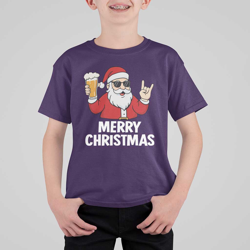 Merry Christmas Funny Santa Drinking Beer T Shirt For Kid - Wonder Print Shop