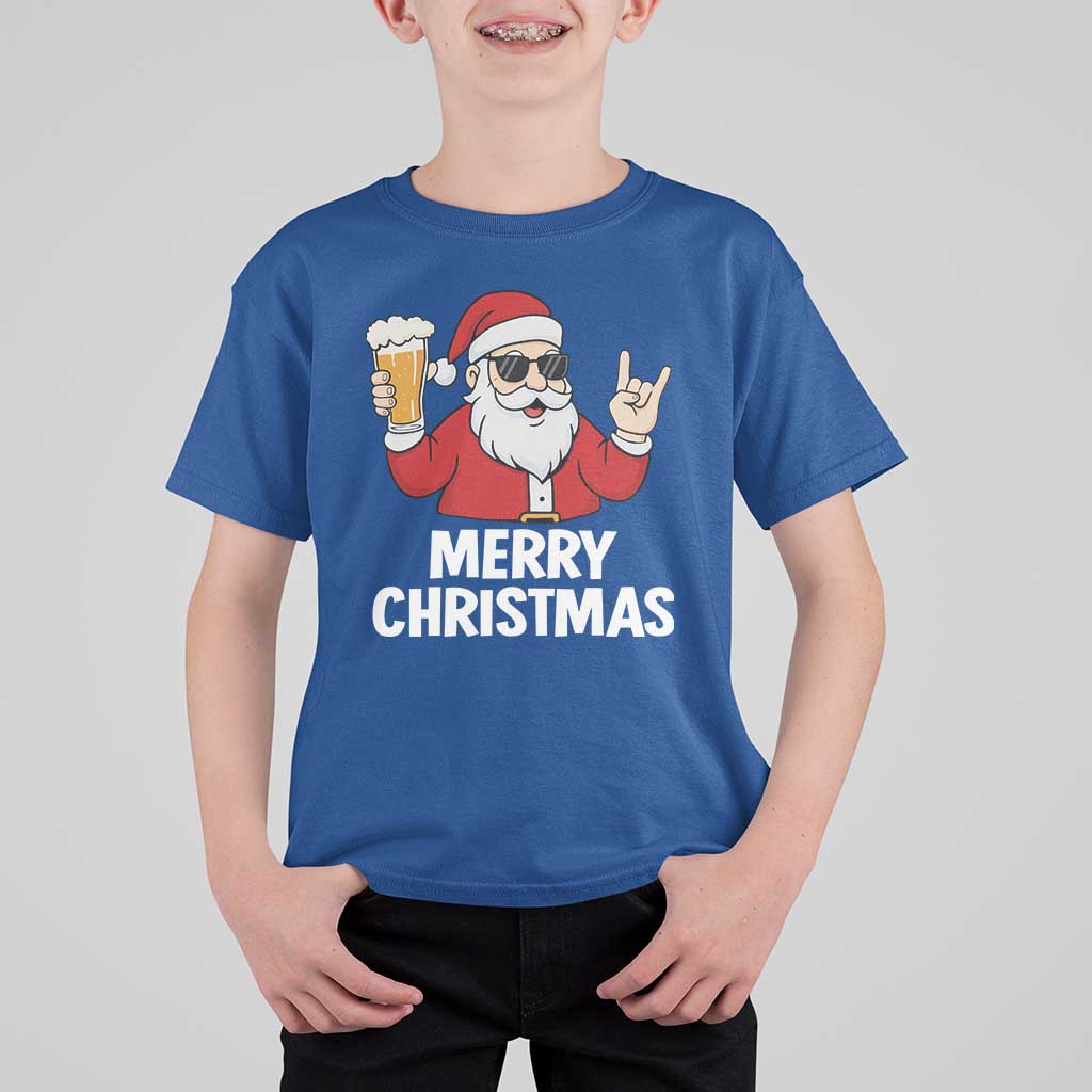 Merry Christmas Funny Santa Drinking Beer T Shirt For Kid - Wonder Print Shop
