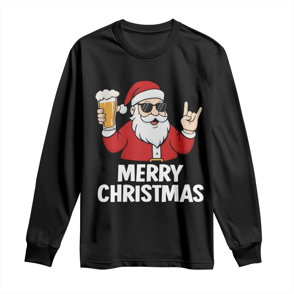 Merry Christmas Funny Santa Drinking Beer Long Sleeve Shirt - Wonder Print Shop