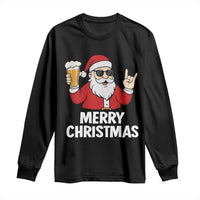 Merry Christmas Funny Santa Drinking Beer Long Sleeve Shirt - Wonder Print Shop