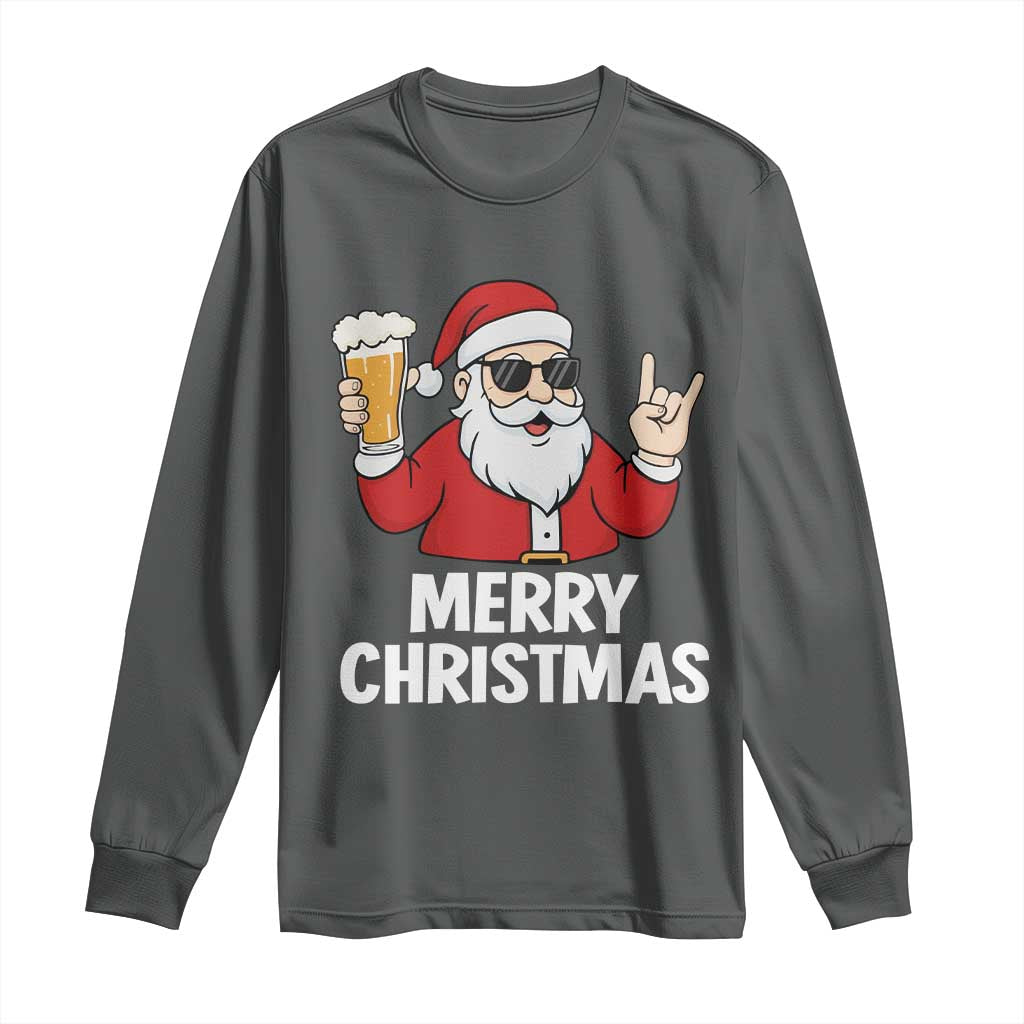 Merry Christmas Funny Santa Drinking Beer Long Sleeve Shirt - Wonder Print Shop