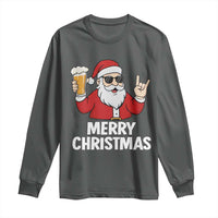Merry Christmas Funny Santa Drinking Beer Long Sleeve Shirt - Wonder Print Shop