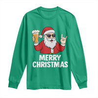 Merry Christmas Funny Santa Drinking Beer Long Sleeve Shirt - Wonder Print Shop