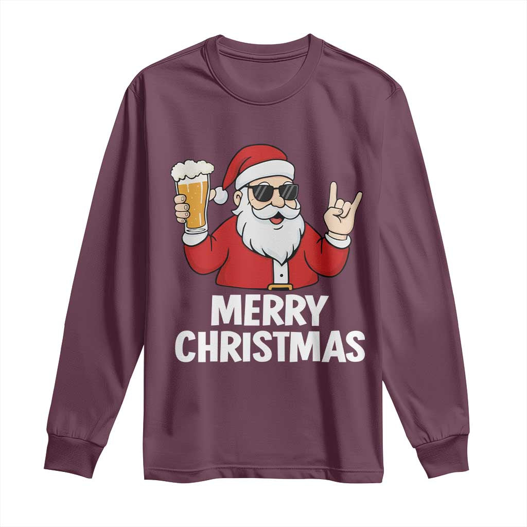 Merry Christmas Funny Santa Drinking Beer Long Sleeve Shirt - Wonder Print Shop