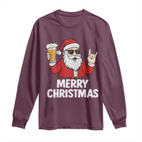 Merry Christmas Funny Santa Drinking Beer Long Sleeve Shirt - Wonder Print Shop