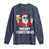 Merry Christmas Funny Santa Drinking Beer Long Sleeve Shirt - Wonder Print Shop