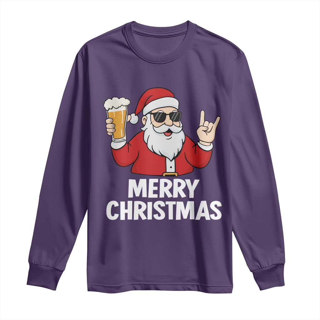 Merry Christmas Funny Santa Drinking Beer Long Sleeve Shirt - Wonder Print Shop