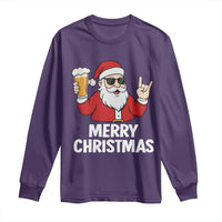 Merry Christmas Funny Santa Drinking Beer Long Sleeve Shirt - Wonder Print Shop