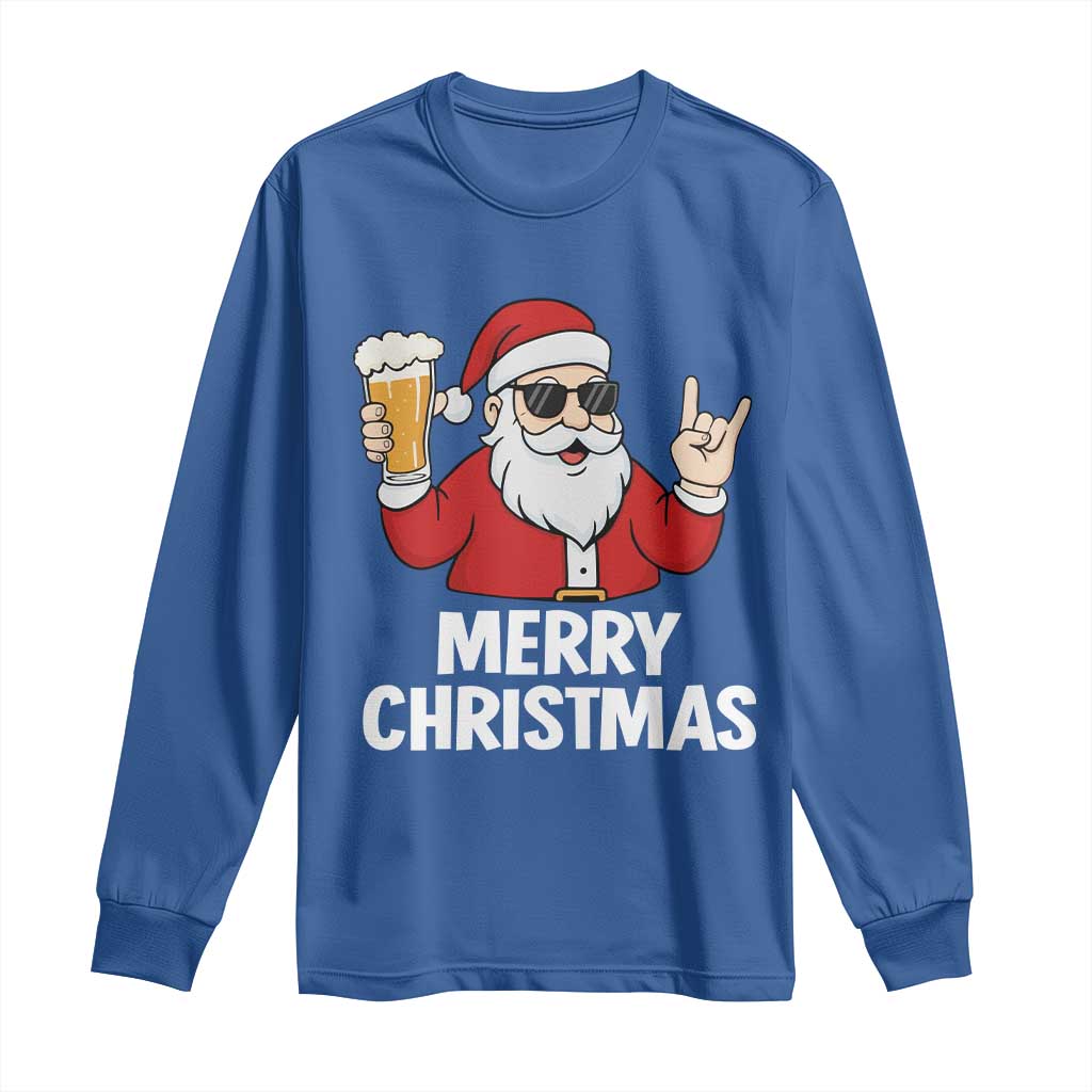 Merry Christmas Funny Santa Drinking Beer Long Sleeve Shirt - Wonder Print Shop