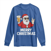 Merry Christmas Funny Santa Drinking Beer Long Sleeve Shirt - Wonder Print Shop