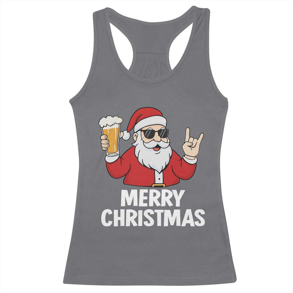Merry Christmas Funny Santa Drinking Beer Racerback Tank Top - Wonder Print Shop