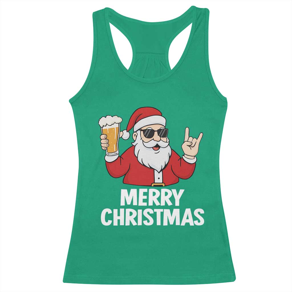 Merry Christmas Funny Santa Drinking Beer Racerback Tank Top - Wonder Print Shop