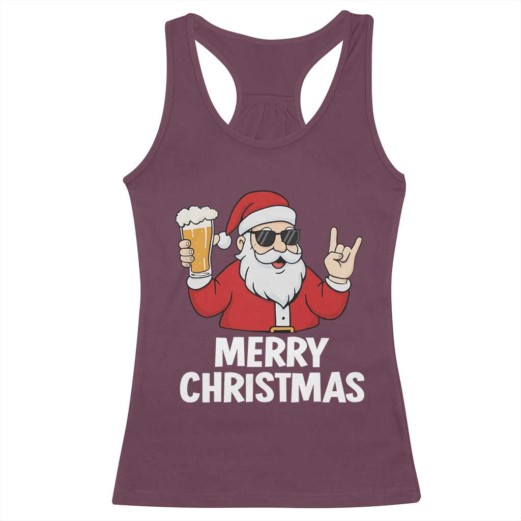 Merry Christmas Funny Santa Drinking Beer Racerback Tank Top - Wonder Print Shop