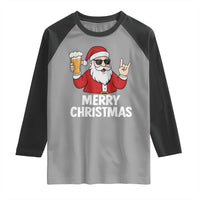 Merry Christmas Funny Santa Drinking Beer Raglan Shirt - Wonder Print Shop