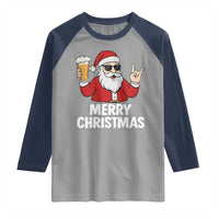 Merry Christmas Funny Santa Drinking Beer Raglan Shirt - Wonder Print Shop