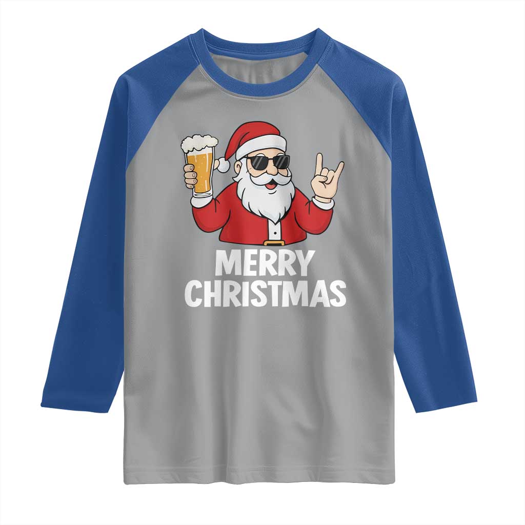 Merry Christmas Funny Santa Drinking Beer Raglan Shirt - Wonder Print Shop