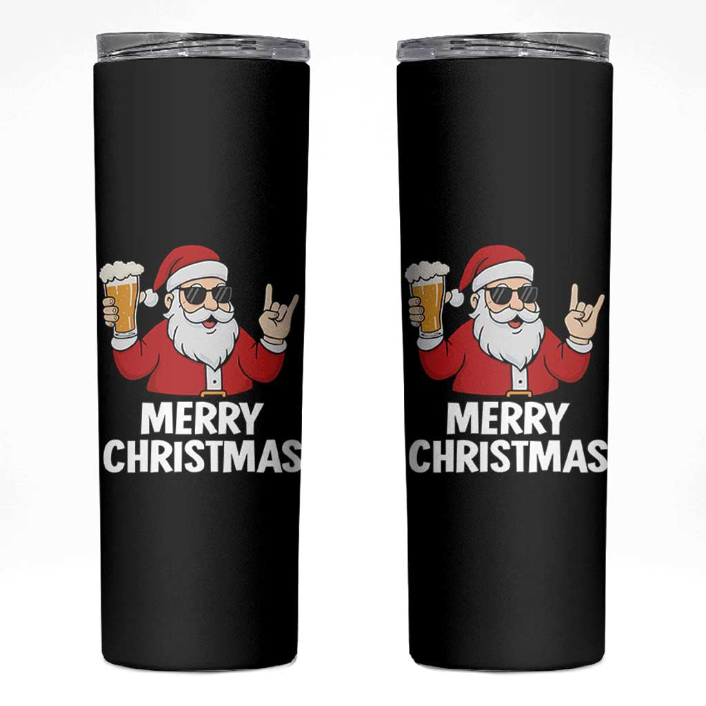 Merry Christmas Funny Santa Drinking Beer Skinny Tumbler - Wonder Print Shop