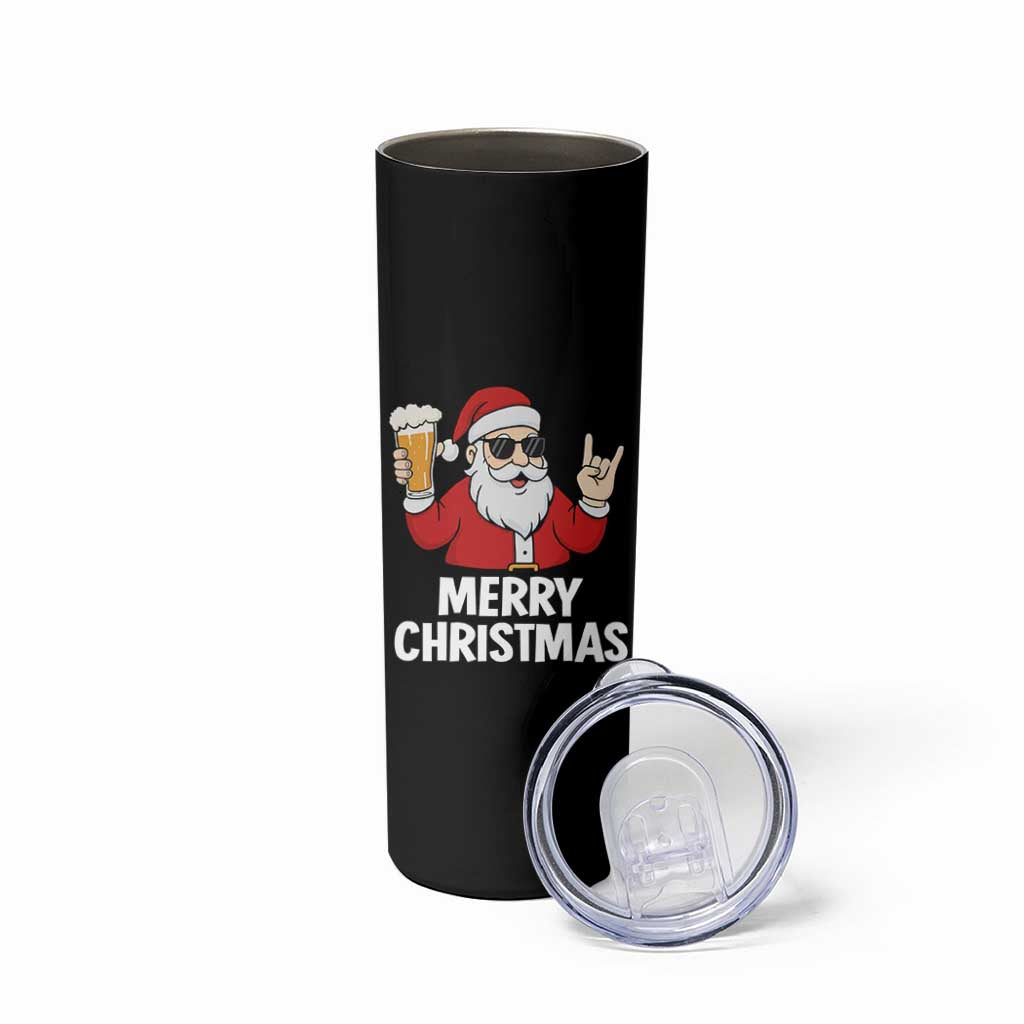 Merry Christmas Funny Santa Drinking Beer Skinny Tumbler - Wonder Print Shop