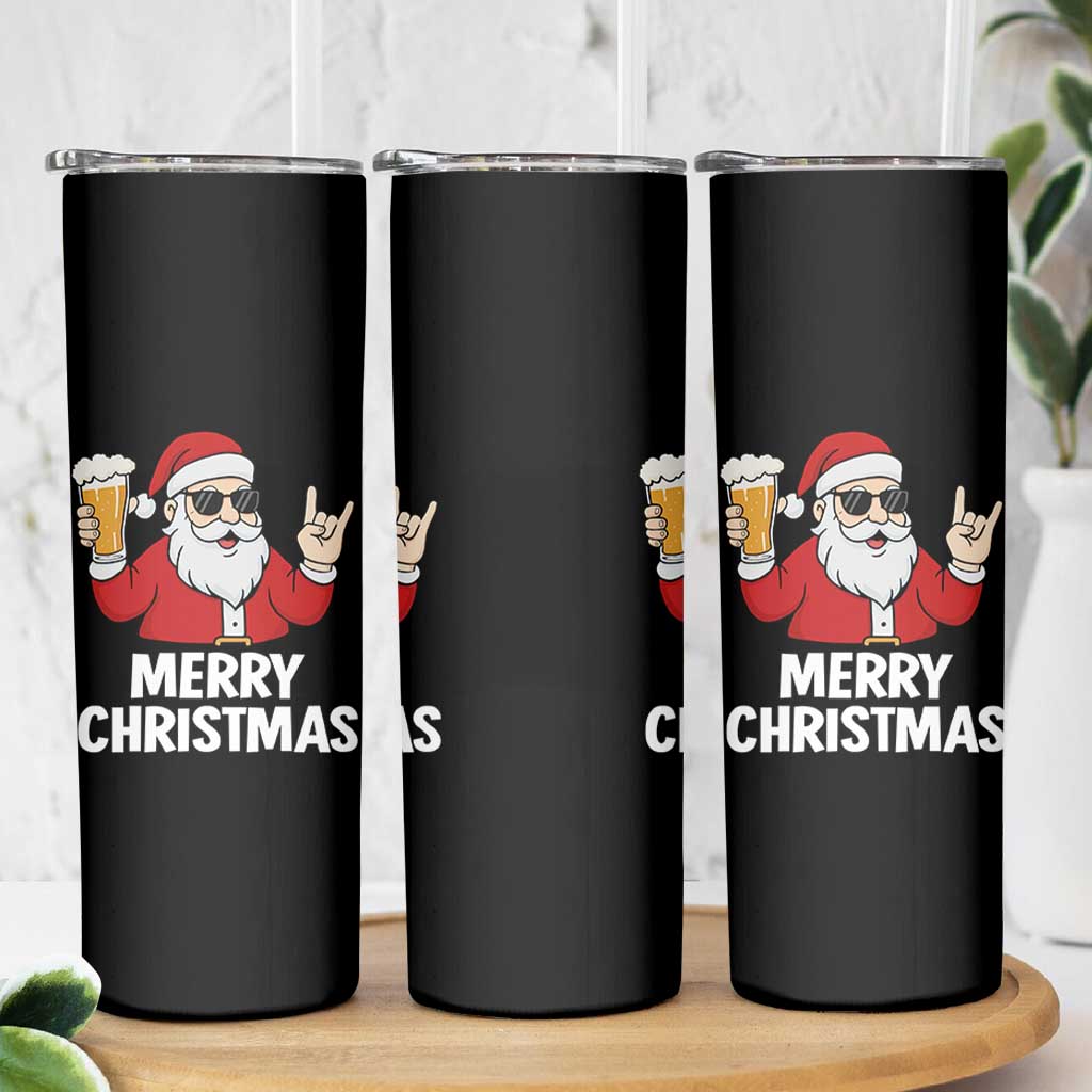 Merry Christmas Funny Santa Drinking Beer Skinny Tumbler - Wonder Print Shop