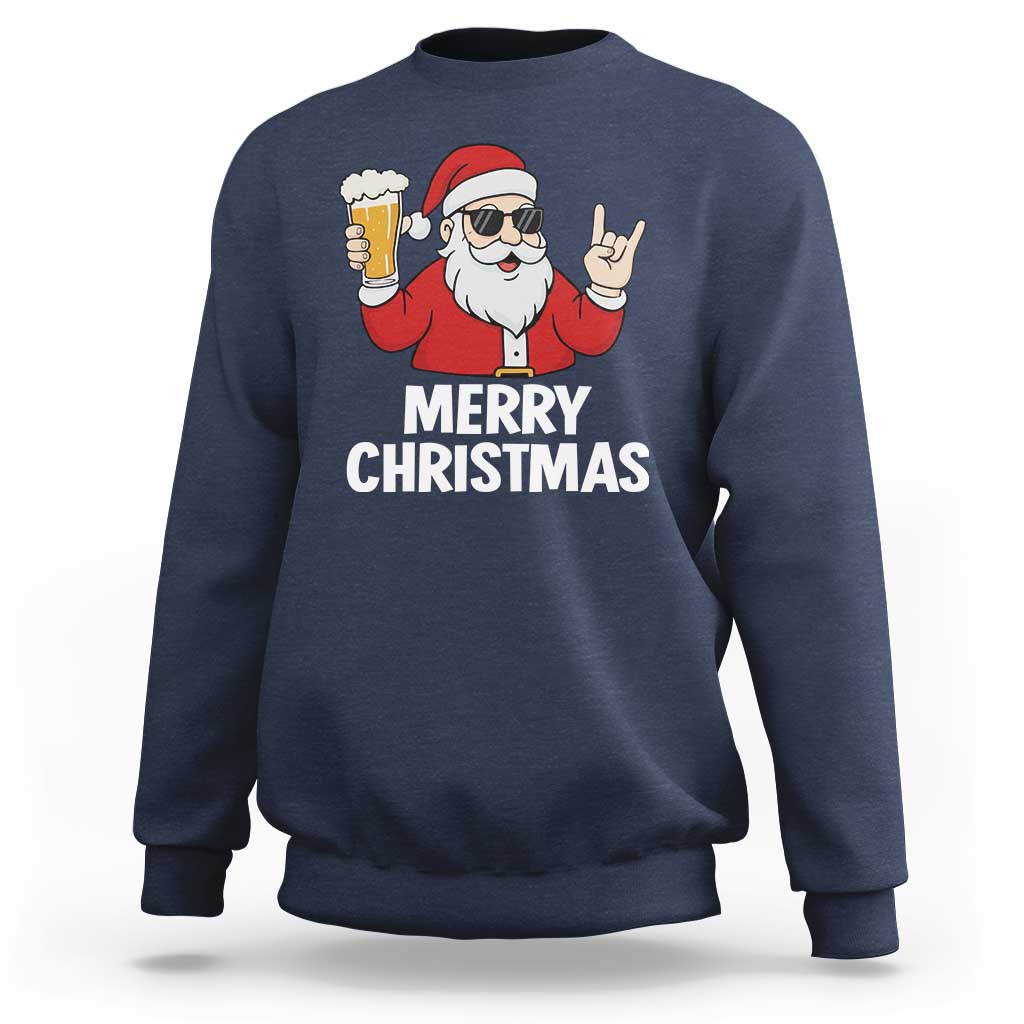 Merry Christmas Funny Santa Drinking Beer Sweatshirt - Wonder Print Shop
