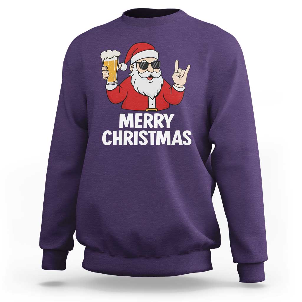 Merry Christmas Funny Santa Drinking Beer Sweatshirt - Wonder Print Shop