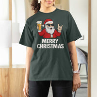 Merry Christmas Funny Santa Drinking Beer T Shirt For Women - Wonder Print Shop