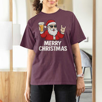 Merry Christmas Funny Santa Drinking Beer T Shirt For Women - Wonder Print Shop