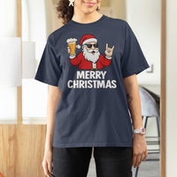 Merry Christmas Funny Santa Drinking Beer T Shirt For Women - Wonder Print Shop