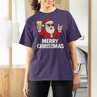 Merry Christmas Funny Santa Drinking Beer T Shirt For Women - Wonder Print Shop