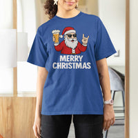 Merry Christmas Funny Santa Drinking Beer T Shirt For Women - Wonder Print Shop