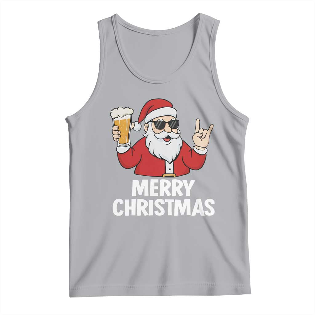 Merry Christmas Funny Santa Drinking Beer Tank Top - Wonder Print Shop