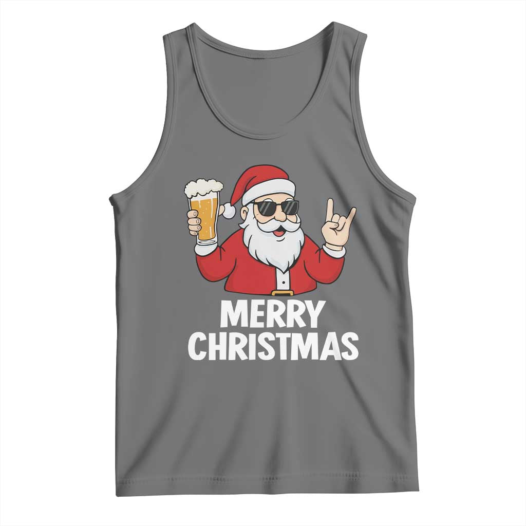 Merry Christmas Funny Santa Drinking Beer Tank Top - Wonder Print Shop