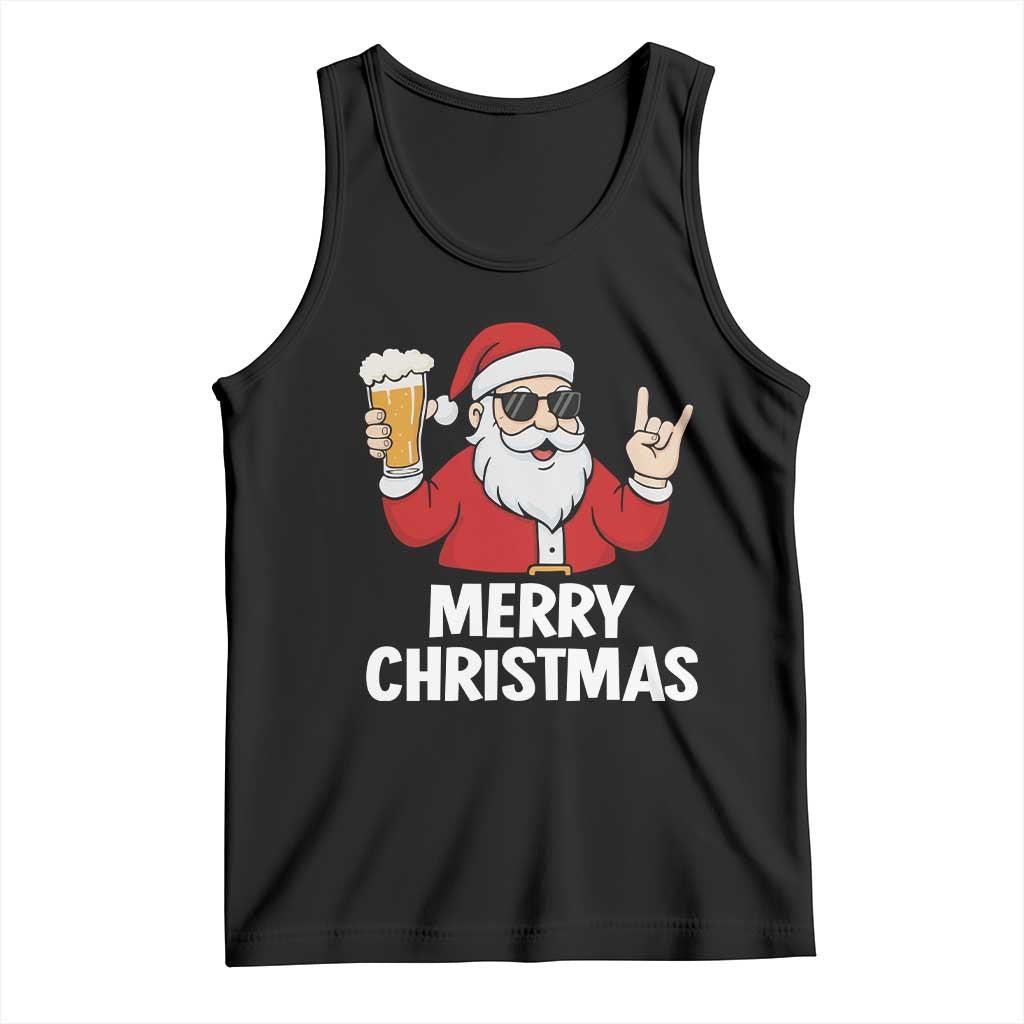 Merry Christmas Funny Santa Drinking Beer Tank Top - Wonder Print Shop