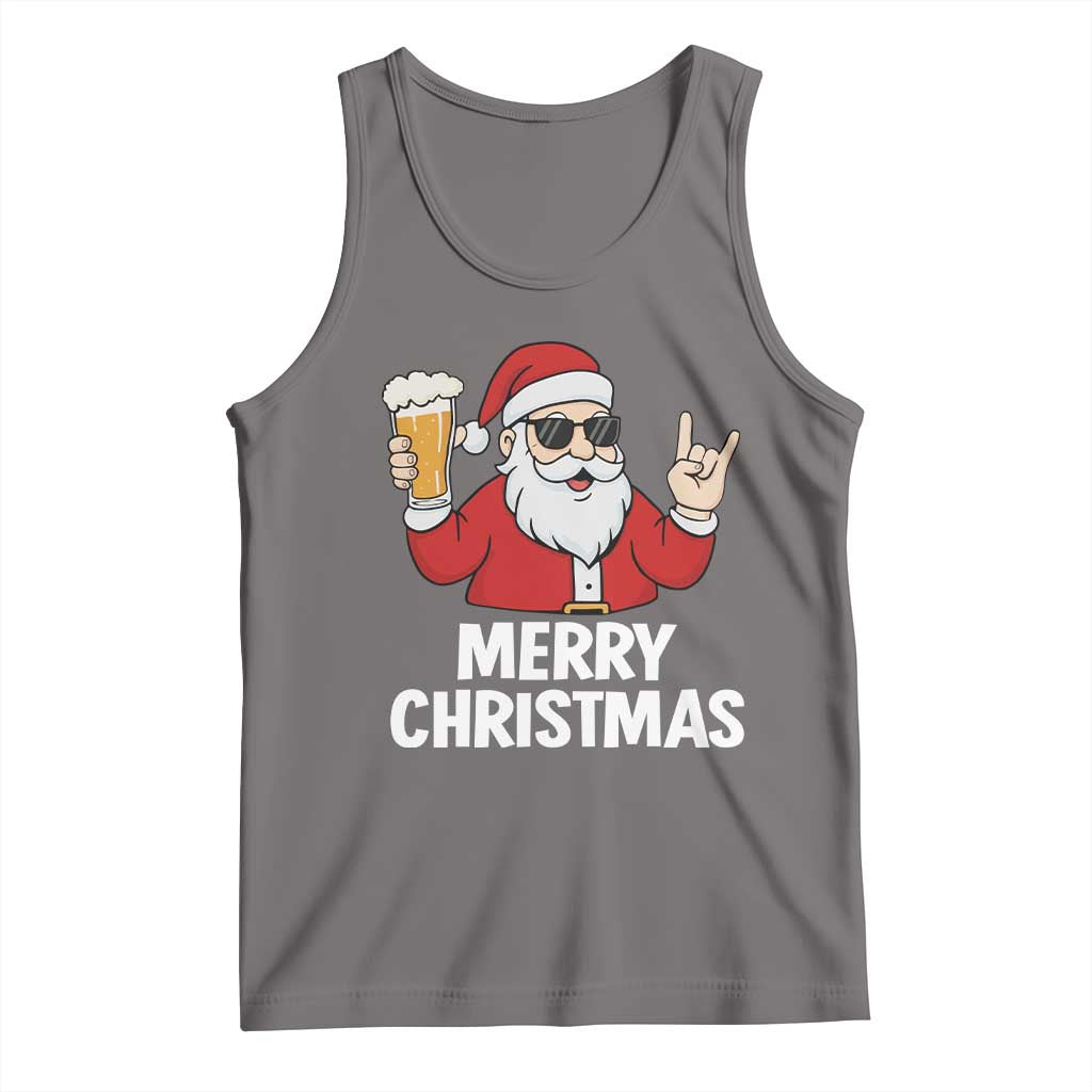 Merry Christmas Funny Santa Drinking Beer Tank Top - Wonder Print Shop