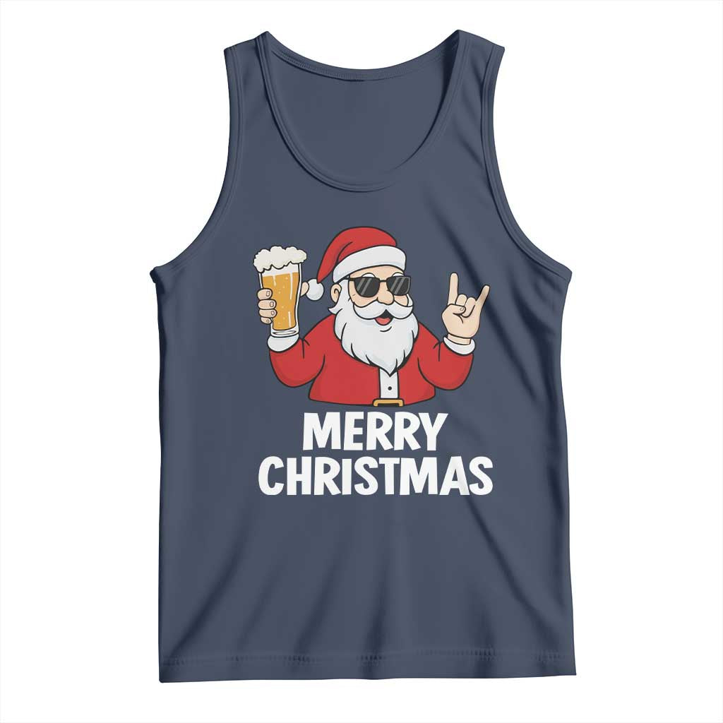 Merry Christmas Funny Santa Drinking Beer Tank Top - Wonder Print Shop